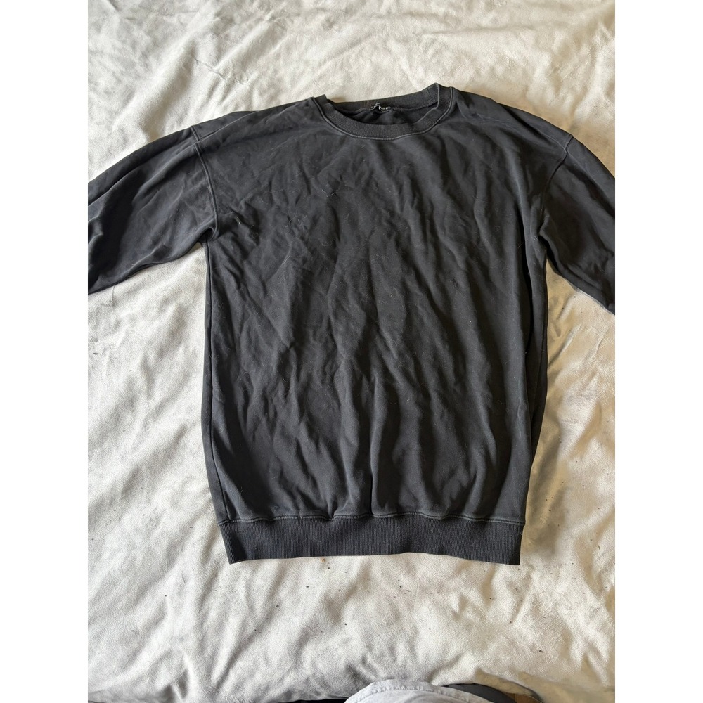 JLUXLABEL Black Oversized Crewneck Sweatshirt Ribbed Trim Minimalist Basic